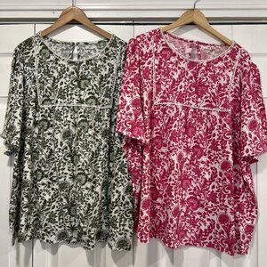 Studio Park Floral Short Sleeve Blouse Womens Size 5X Lot of 2 NWT Spring